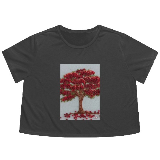 Tree by Embroidery art Flowy Cropped Tees
