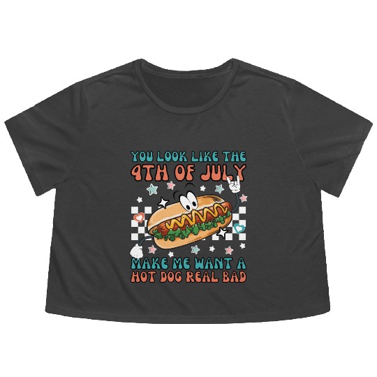 Makes Me Want A Hot Dog Real Bad, 4th July Flowy Cropped Tees