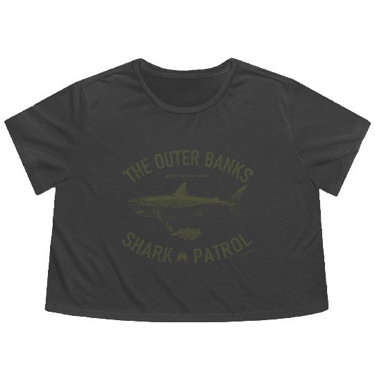 OBX Shark Patrol OBX Vintage Army Green Flowy Cropped Tees
