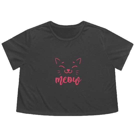 Meow Cat Flowy Cropped Tees