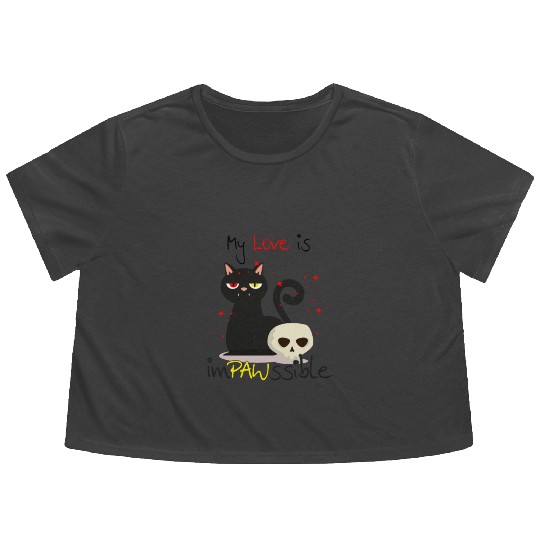 My Love Is ImPAWssible Black cat colorful eyes. Flowy Cropped Tees
