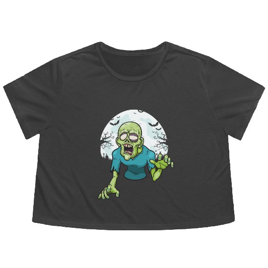 Creepy Scary Zombie Cute Adorable Halloween Zombie Flowy Cropped Tees