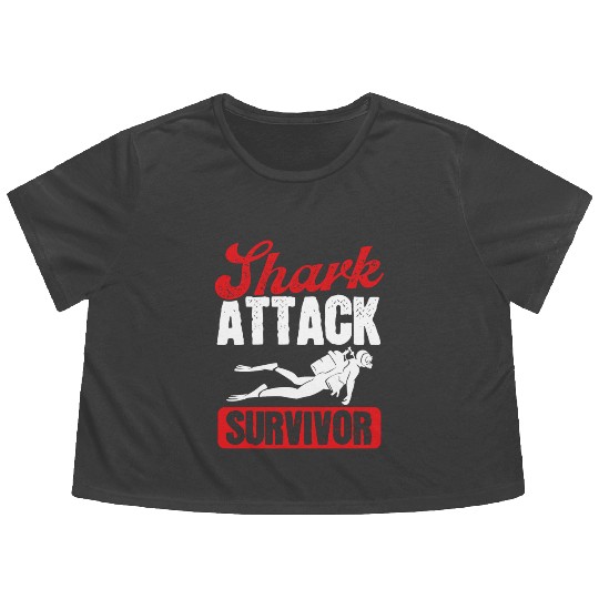 Scuba Diving Shark Attack Survivor Scuba Diver Flowy Cropped Tees