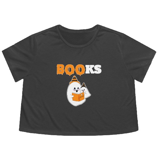 BOO Halloween Librarian Library English Teacher Flowy Cropped Tees