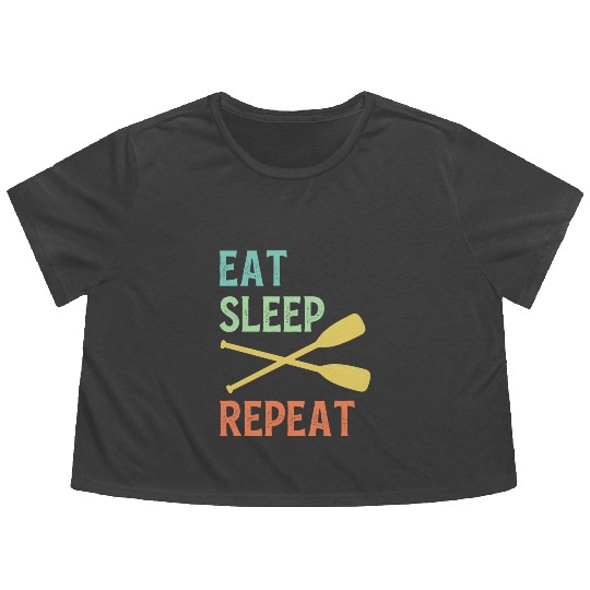 Eat Sleep Paddle Repeat Vintage Canoe Kayak Flowy Cropped Tees