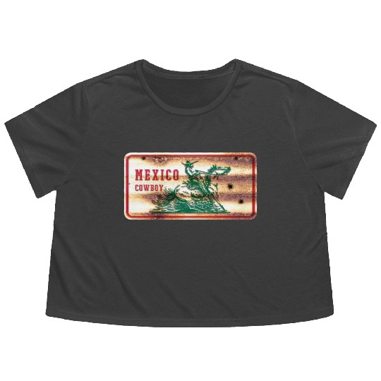 Mexico Cowboy Shield Flowy Cropped Tees