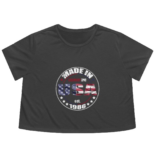 Birthday Saying Born USA 1986 Flowy Cropped Tees