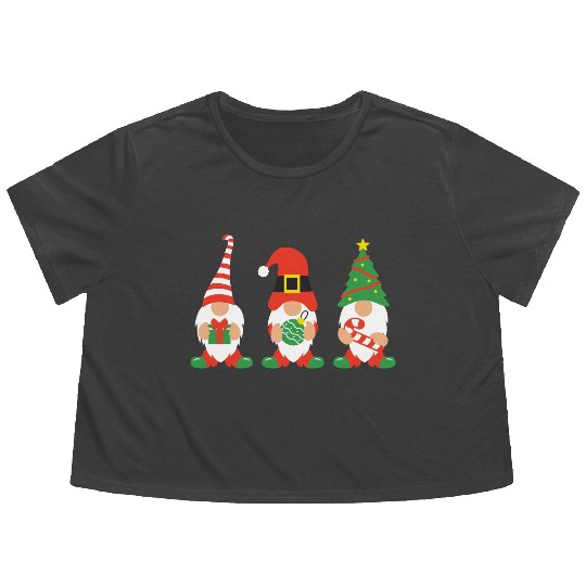Christmas Gnomes with candy cane, gift Flowy Cropped Tees