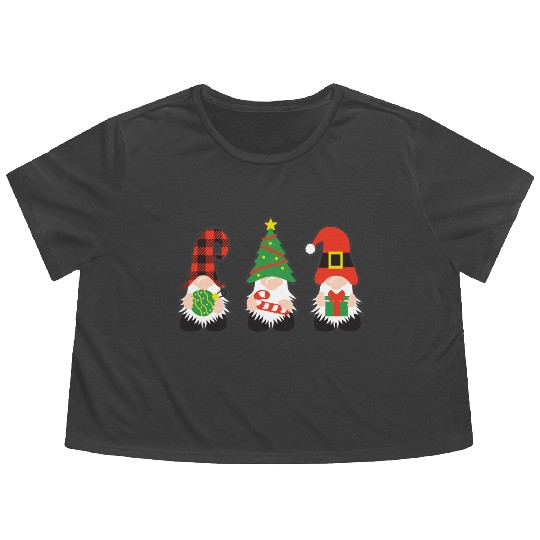 Christmas Gnomes with candy cane, gift Flowy Cropped Tees