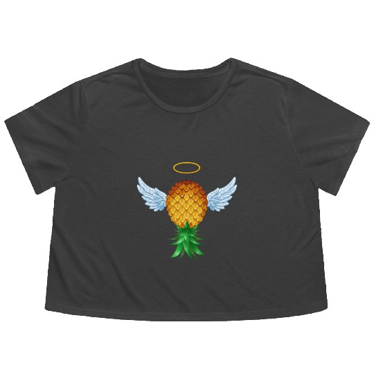 Cute Swinger Upside Down Pineapple Angel Wings Flowy Cropped Tees