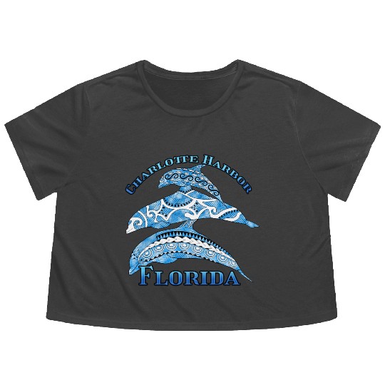 Charlotte Harbor Florida Vacation Tribal Dolphins Flowy Cropped Tees