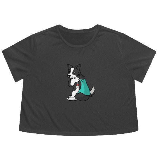 I Love Dad Border Collie Flowy Cropped Tees