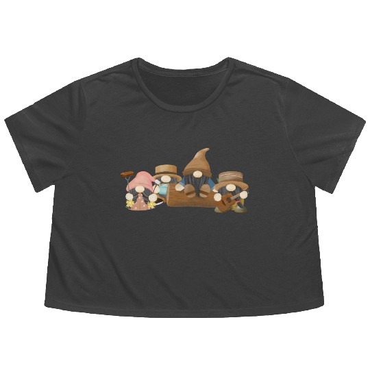 Camping Gnome Squad Gardening Gnomes Flowy Cropped Tees