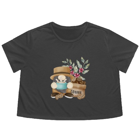 Coffee Gnome Gardening Funny Gnomes Flowy Cropped Tees