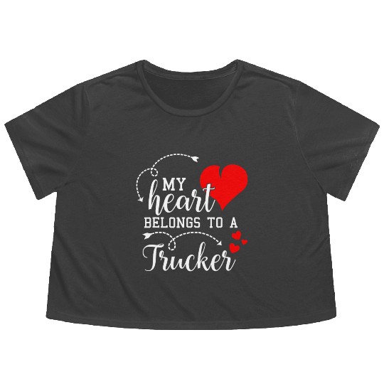 I Love My Trucker Husband Wife Gift Valentines Day Flowy Cropped Tees