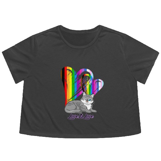 Love Is Love Cat - LGBTQ+ Pet Owner Flowy Cropped Tees