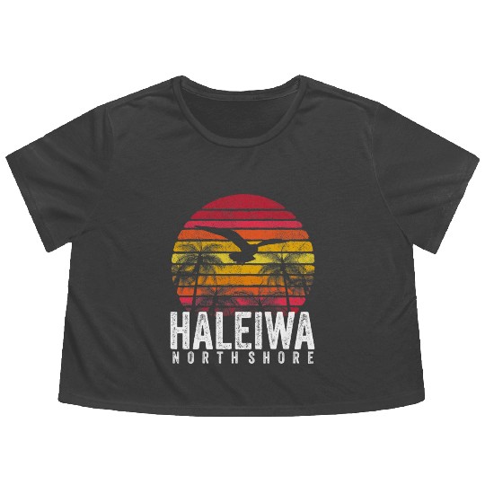 Haleiwa Hawaii HI North Shore Sunset Surf Surfing Flowy Cropped Tees