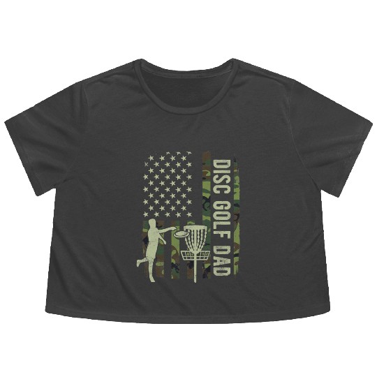 Disc Golf Dad Camouflage American Flag Fathers Day Flowy Cropped Tees