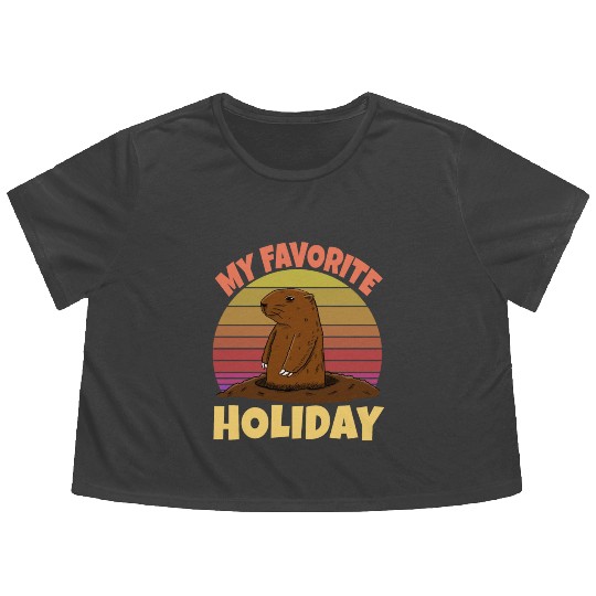 My Favourite Holiday Groundhog Flowy Cropped Tees