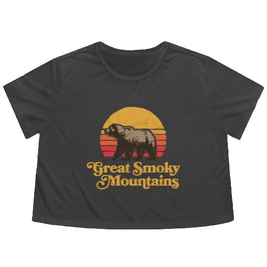 Retro Great Smoky Mountains Park Bear Flowy Cropped Tees