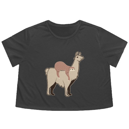 Riding Alpaca Llama Lover Lazy Sloth Flowy Cropped Tees