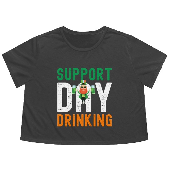 Support Day Drinking St Patrick's Day Flowy Cropped Tees