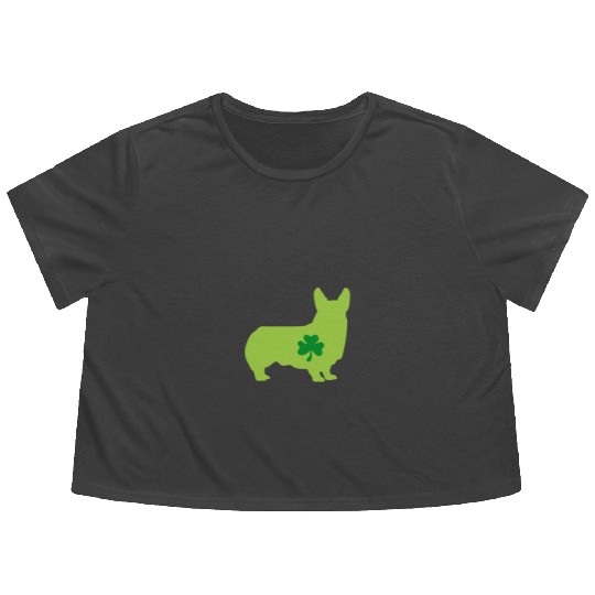 Corgi St. Patrick's Day Flowy Cropped Tees