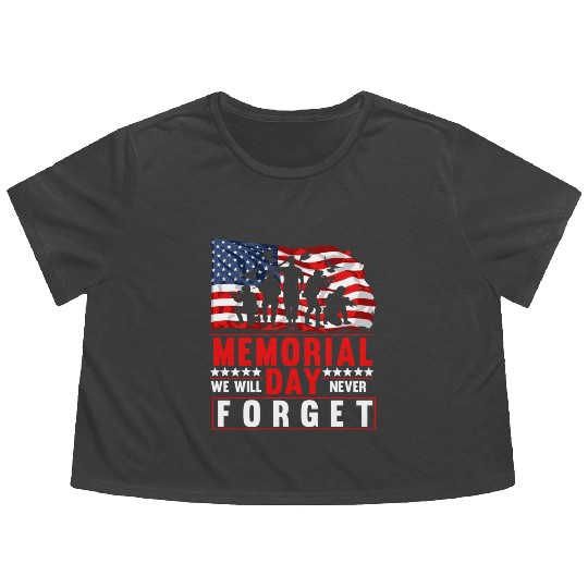Memorial Day American Flag Soldiers Patriotic US Flowy Cropped Tees