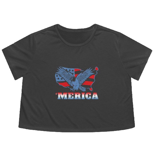 America Eagle Bird USA Flag 4th Of July Flowy Cropped Tees