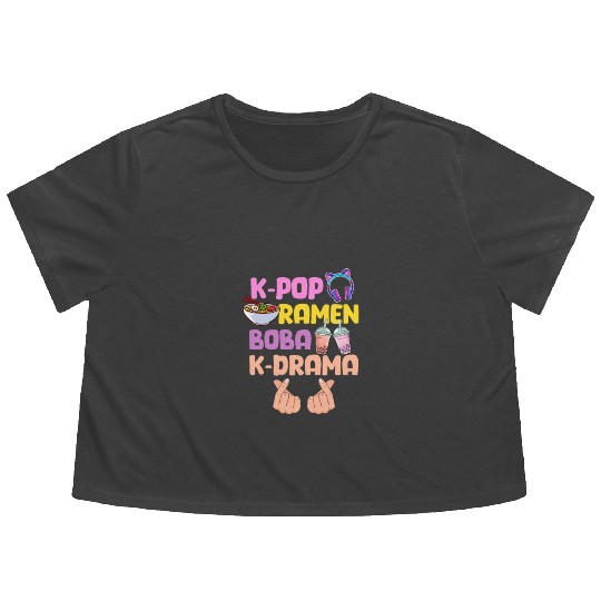 K-Pop Ramen Boba K-Drama Flowy Cropped Tees