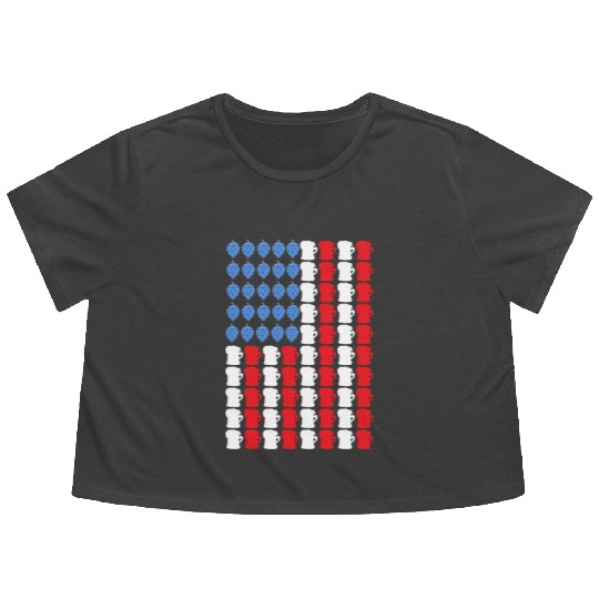funny patriotic mullet beer 4th of july summer Flowy Cropped Tees