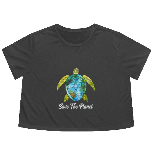 Save The Planet Earth Day Save Turtles Sea Life Flowy Cropped Tees