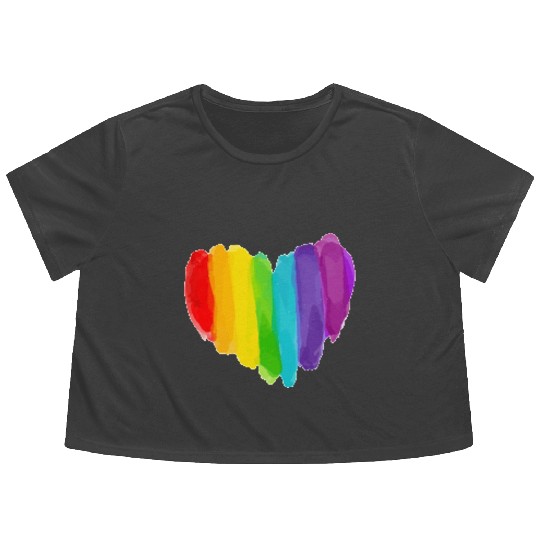 Pride Rainbow Heart Flowy Cropped Tees
