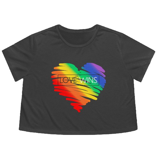 LGBT Rainbow Heart Love Wins Gay Lesbian Trans Bi Flowy Cropped Tees