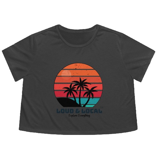 Loud & Local Sunset Beach Summer Designs Flowy Cropped Tees
