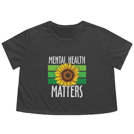 Mental Health Matters Green Sunflower Flowy Cropped Tees