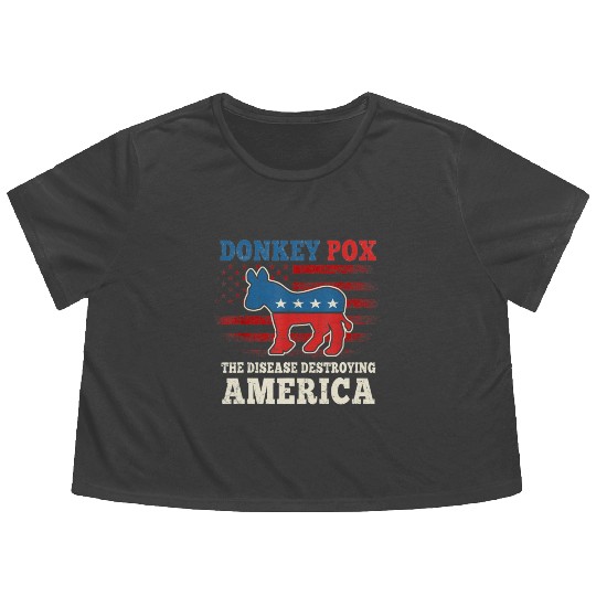 Donkey Pox The Disease Destroying America US Flag Flowy Cropped Tees