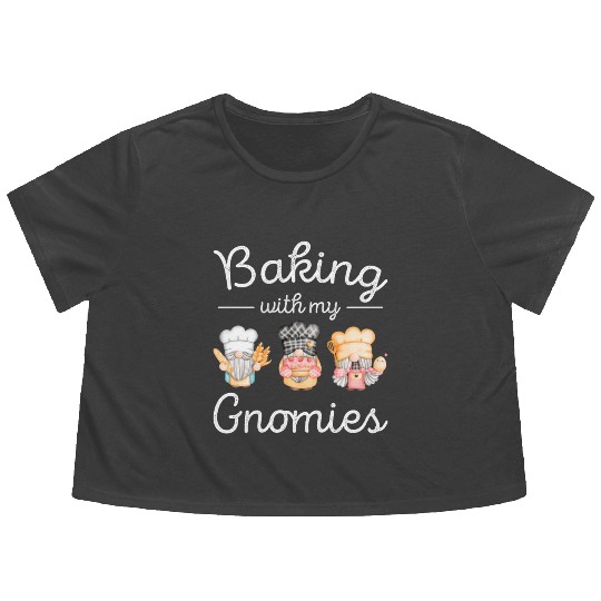 Gnomes Baking Women Funny Gnome Lover Flowy Cropped Tees