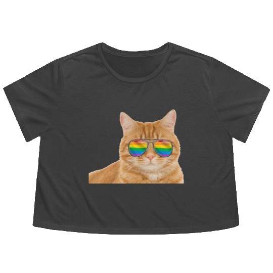 Funny Cat LGBT Rainbow Flag Gay Pride Flowy Cropped Tees