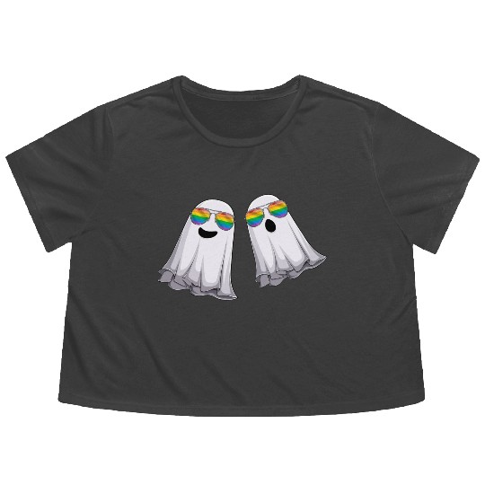 Funny Ghosts LGBT Rainbow Gay Pride Flowy Cropped Tees