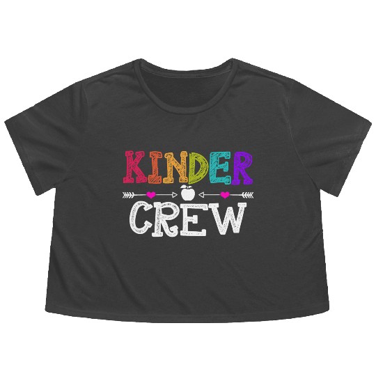 Kinder Crew Funny Kindergarten Teacher 1st Day of Flowy Cropped Tees