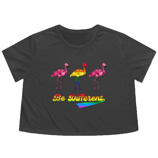 Flamingo LGBTQ Rainbow Flag Gay Pride Month Flowy Cropped Tees