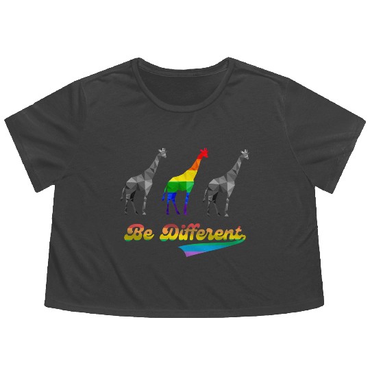 Colorful Giraffe LGBTQ Gay Pride Rainbow Flag Flowy Cropped Tees