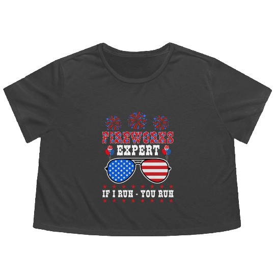 Fireworks Expert If I Run You Run Independence Day Flowy Cropped Tees