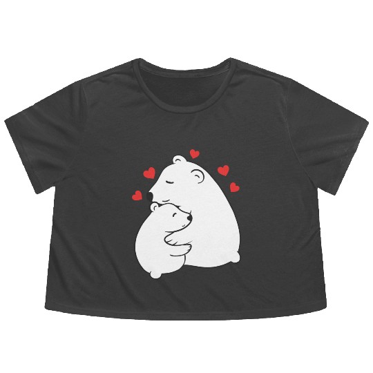 Cute Mama and Baby Polar Bear Cub Hugging Mothers Flowy Cropped Tees