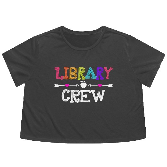Library Crew Teacher Funny First Day of School Flowy Cropped Tees