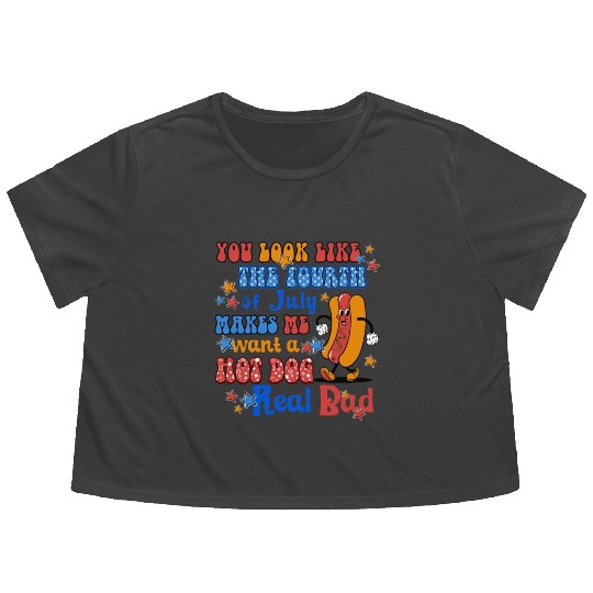 Makes Me Want A Hot Dog Real Bad 4th of July Flowy Cropped Tees