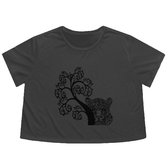Tiger and tree,animel vintage anime design. Flowy Cropped Tees