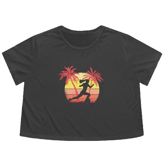 Soccer Girl Running With Ball Summer Sunset 80s Flowy Cropped Tees