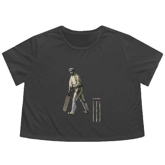 Vintage Cricket Player with a Bat and Wicket URM Flowy Cropped Tees